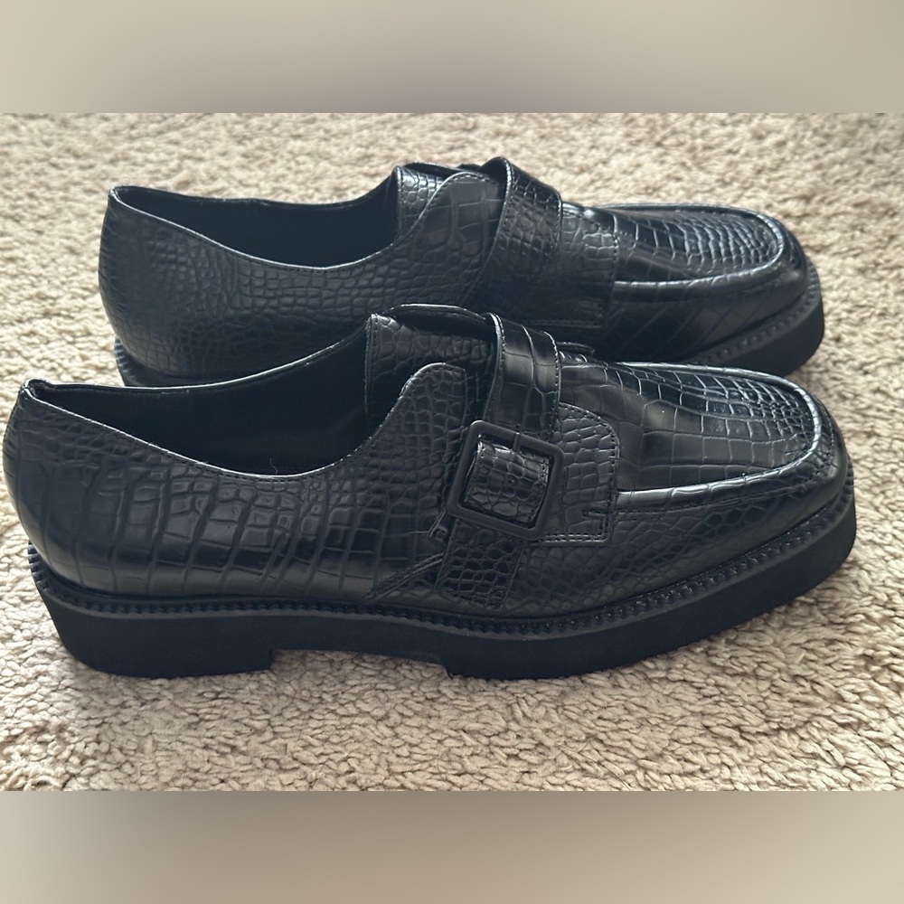 ASOS black alligator crocodile loafers size 8